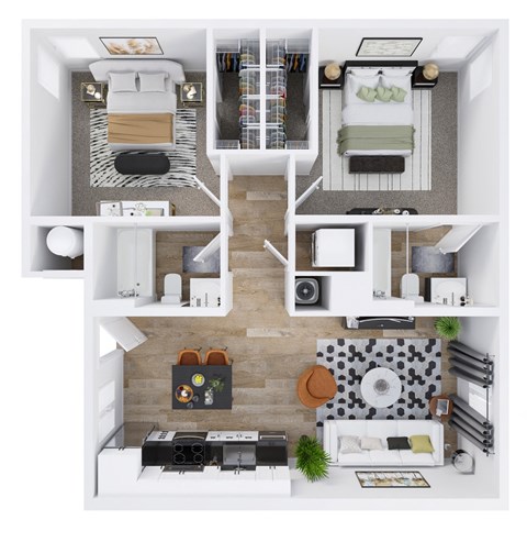 Floor plan for 2 beds, 2 baths, 828 sqft